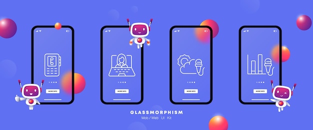 Ícone de conjunto de tecnologia microfone de telefone fone de ouvido karaokê cantando consulta de gravação de voz diagrama de ajuda música de armazenamento em nuvem glassmorphism ui tela de aplicativo de telefone ícone de linha vetorial para negócios