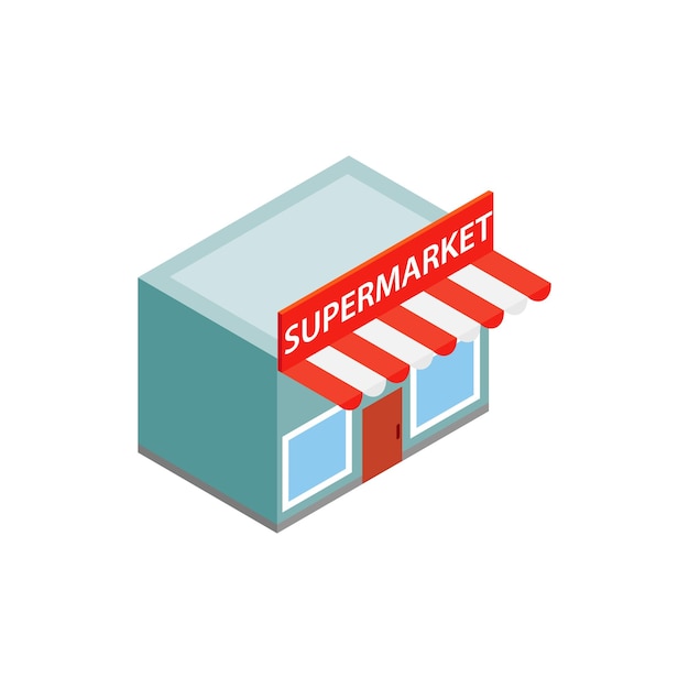 Ícone de construção de supermercado em estilo 3d isométrico em um fundo branco
