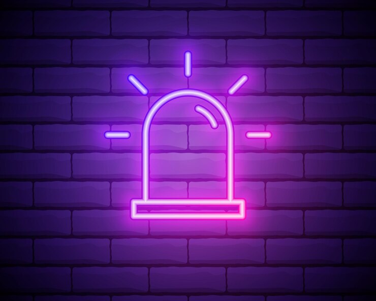 Ícone de contorno de alarme de sirene Elementos de segurança em ícones de estilo neon Ícone simples para sites web design gráficos de informações de aplicativos móveis isolados na parede de tijolos
