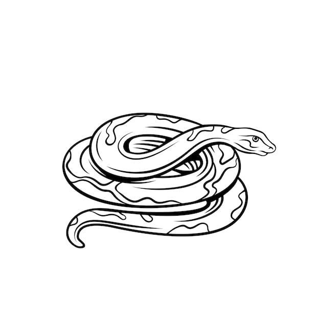 Cobra em estilo doodle, imagem linear única de uma serpente se contorcendo,  ícone de contorno