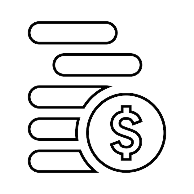 Ícone de contorno de pilhas de moedas de dólar vector de arte de linha
