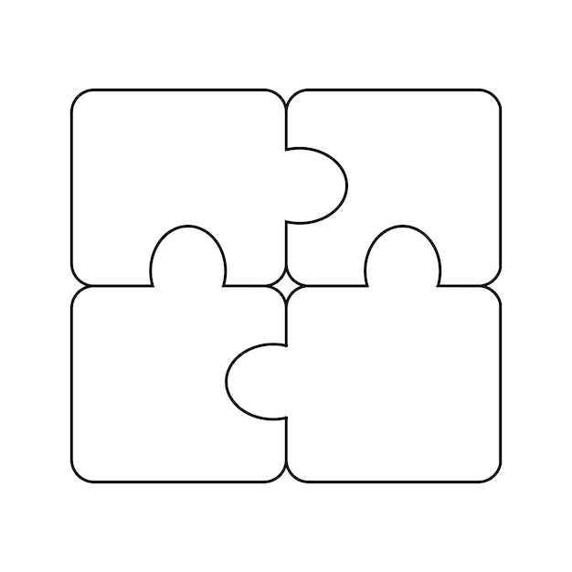 Ícone de contorno do quebra-cabeça. desenho de um puzzle de 4 peças. ilustração em vetor simples isolada no fundo branco