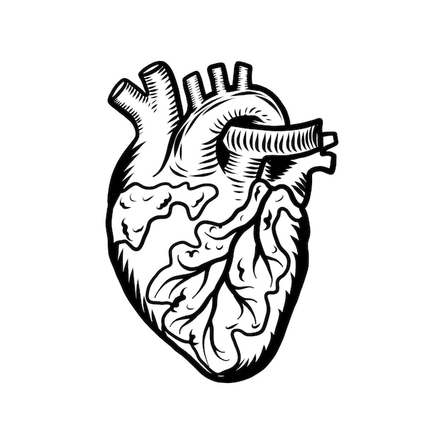Ícone de coração de tatuagem ilustração desenhada à mão do ícone de vetor de coração de tatuagem para web design
