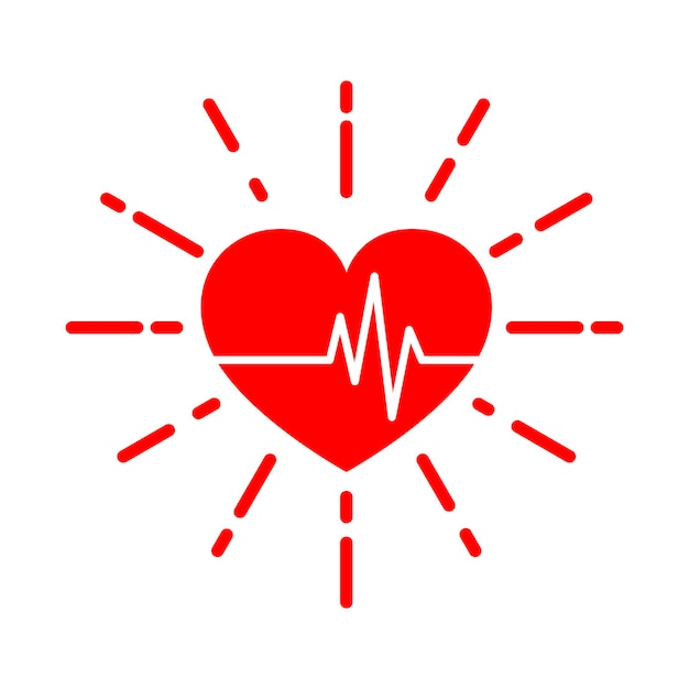 Ícone de coração vermelho com batimentos cardíacos de sinal. ilustração vetorial. coração em estilo simples.