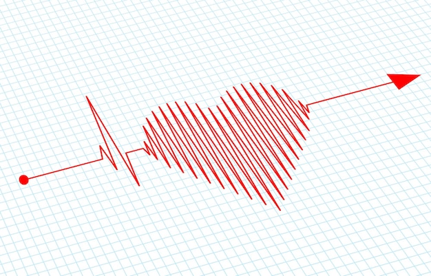 Vetor Ícone de coração vermelho com sinal de batimento cardíaco símbolo de amor valentim coração de amor ilustração em vetor