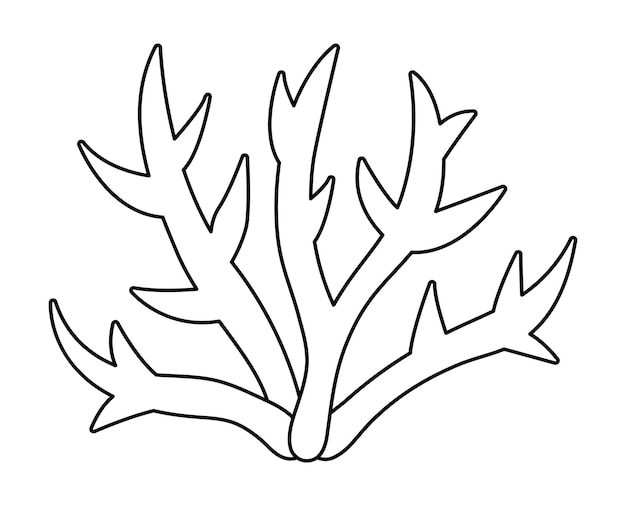 Vetor Ícone de coral preto e branco vetorial sob a linha do mar ilustração com lindas algas oceânicas clipart de plantas desenho animado subaquático ou marinho clip art ou página de coloração para crianças