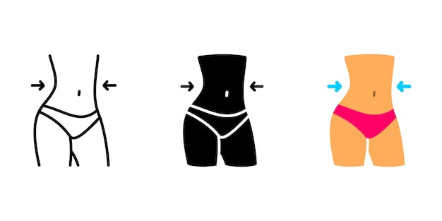 Ícone de corpo magro Signo de cintura feminina Símbolo de aptidão física e controle de peso Estilo de vida saudável e estético