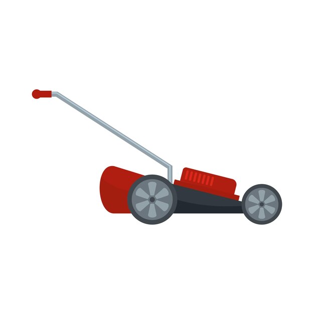 Ícone de cortador de grama a motor vermelho Ilustração plana de um ícone vetorial de cortadora de grama à motor vermelho para uma teia isolada em branco