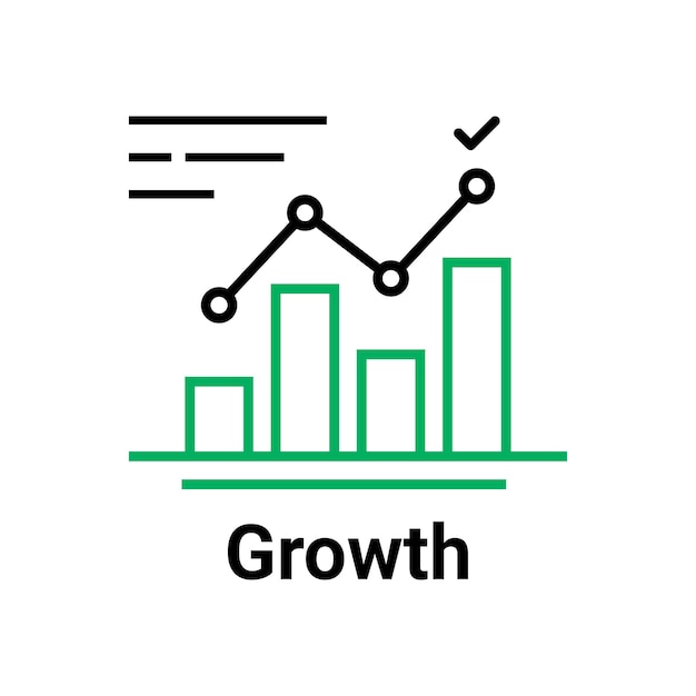 Ícone de crescimento linear como o conceito de realização de metas de previsão eficiente ou esboço de realização de geração de leads estilo plano logotipo de marketing moderno elemento de design gráfico isolado no fundo branco