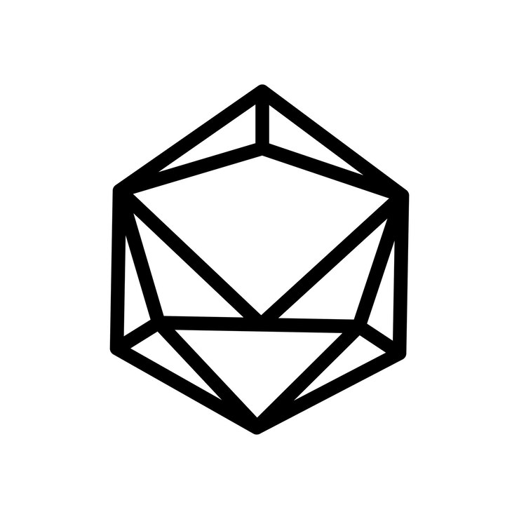 Vetor ícone de dados d20 conjunto de dados com 20 lados símbolo vetorial 3d d20 ícone de poliedro em estilo preto preenchido e delineado