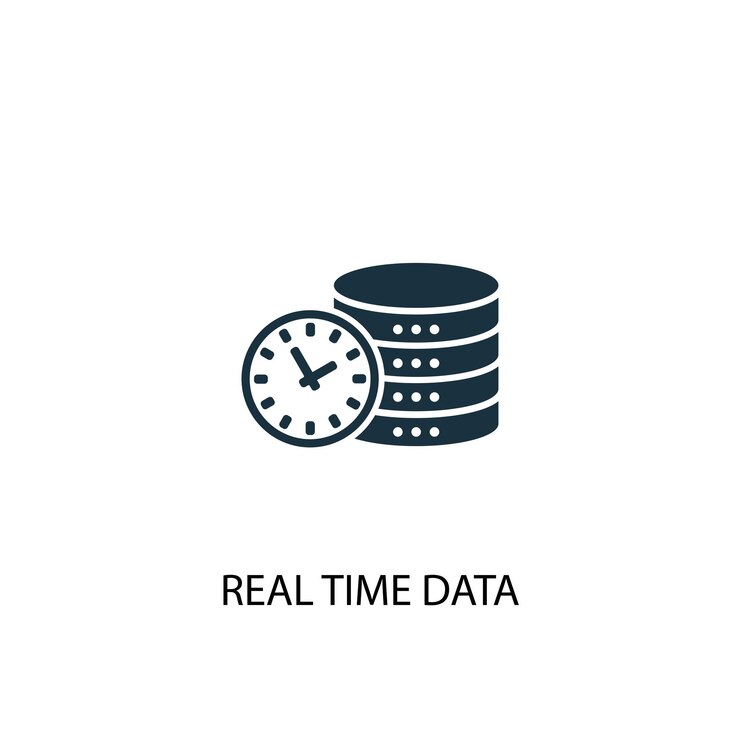 Vetor ícone de dados em tempo real. ilustração de elemento simples. design de símbolo de dados em tempo real de big data, coleta de banco de dados. pode ser usado para web e celular.