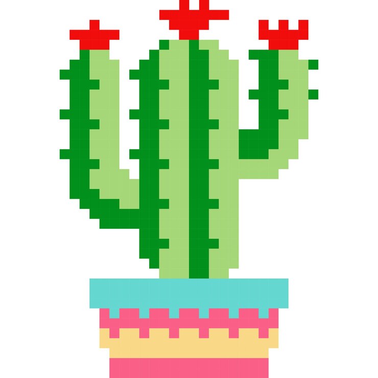 Vetor ícone de desenho animado de cacto em estilo pixel