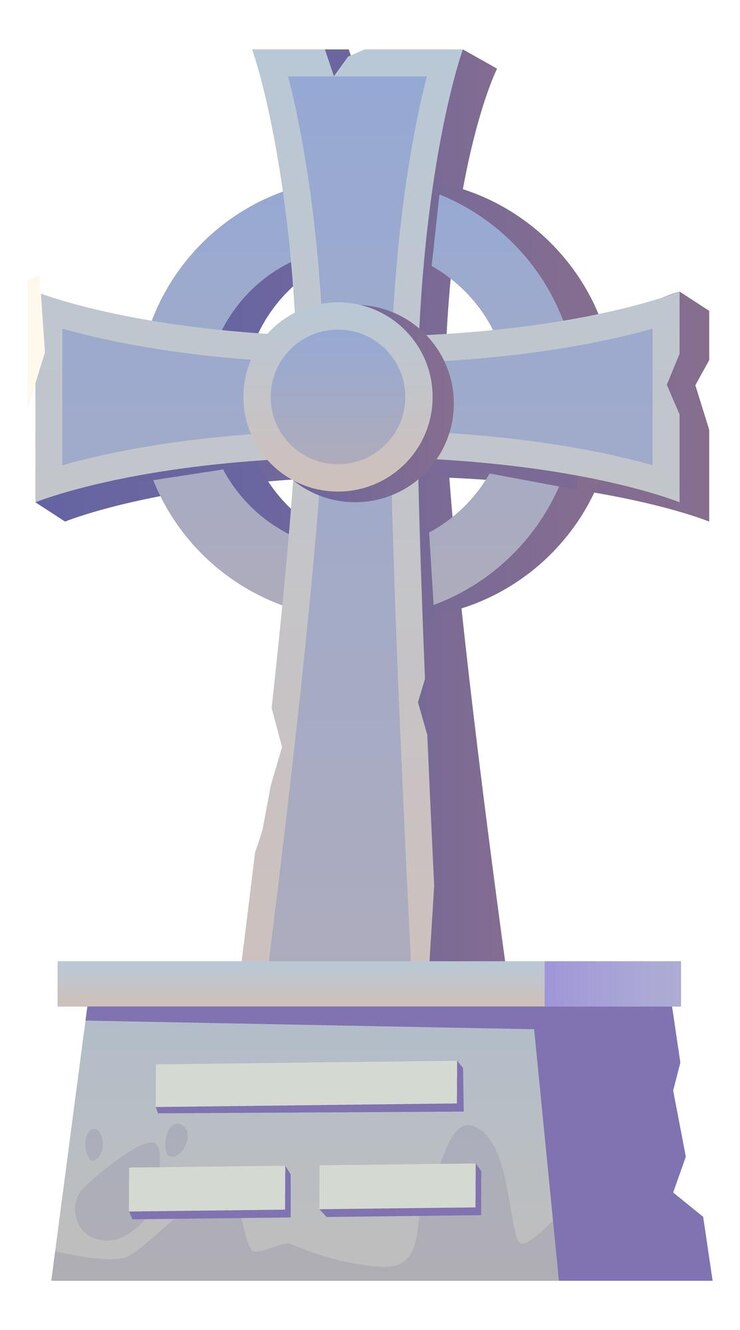 Vetor ícone de desenho animado de cruz de cemitério símbolo de pedra funerária isolado em fundo branco