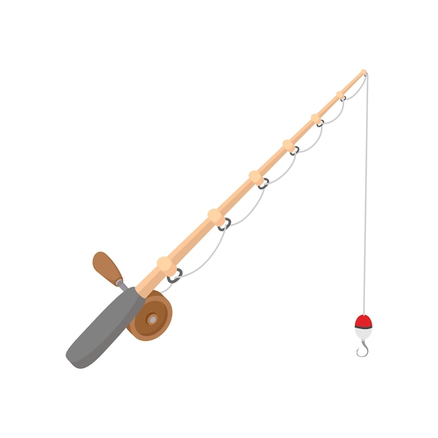 Ícone de desenho animado de vara de pesca em um fundo branco