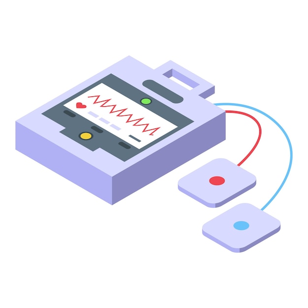 Vetor Ícone de desfibrilador de reanimação vetor isométrico coração aed cardioversor de emergência