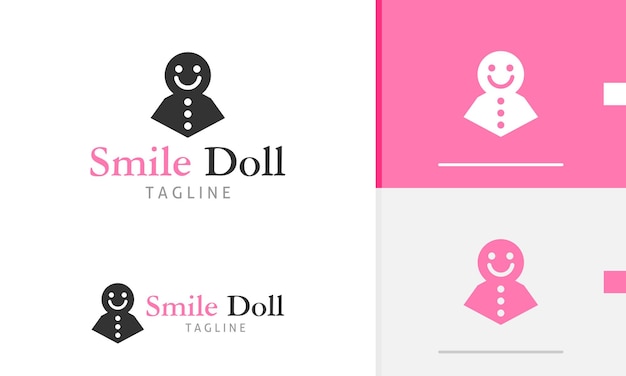 Vetor Ícone de design de logotipo de crianças bonitas boneca mascote personagem com sorriso feliz bolo de gengibre biscoito evento