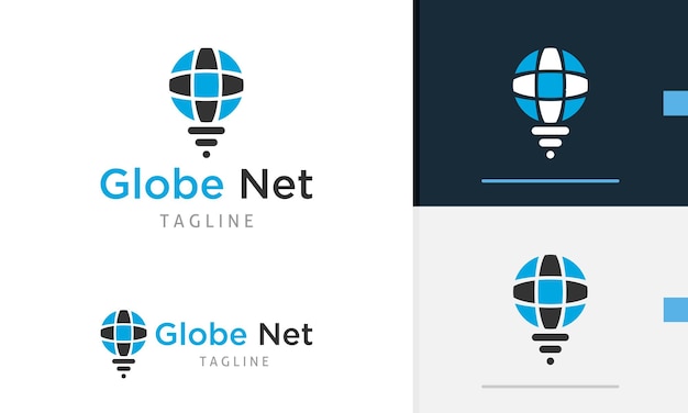 Vetor Ícone de design de logotipo de globo geométrico com linha abaixo dele mostrando sinal sem fio ou lâmpada de lâmpada