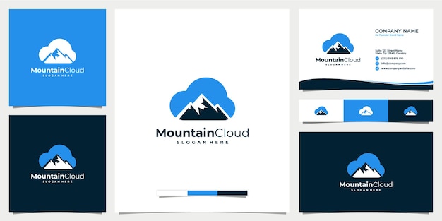 Ícone de design de logotipo de nuvem de montanha com modelo de cartão de visita