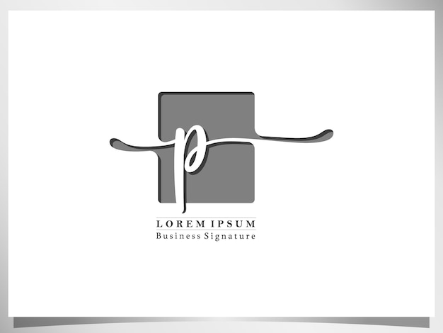 Vetor Ícone de design de logotipo para a letra inicial de assinatura comercial p quadrado isolado em fundo branco
