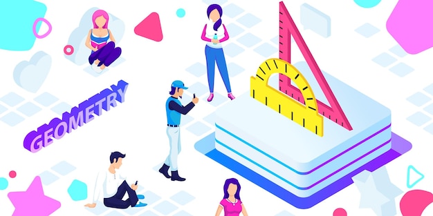Ícone de design isométrico de geometria Vector web ilustração 3d conceito colorido