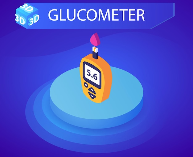 Ícone de design isométrico de glicosímetro vector web ilustração 3d conceito colorido