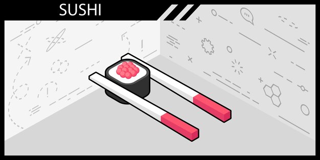 Ícone de design isométrico de sushi vector web ilustração 3d conceito colorido