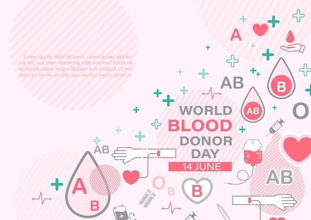 Ícone de doação médica e de sangue com redação do dia mundial do doador de sangue em fundo rosa campanha de pôster do dia mundial do doador de sangue em estilo simples de ícone e design vetorial