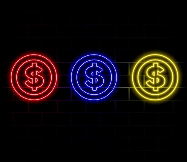 Ícone de dólar brilhante de néon Sinais de néon de dólar Ícone de dólares Ilustração de um sinal de dólar de néon isolado