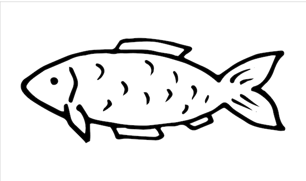 Ícone de doodle de contorno desenhado à mão de peixe cru ilustração de esboço vetorial de peixe de marisco saudável