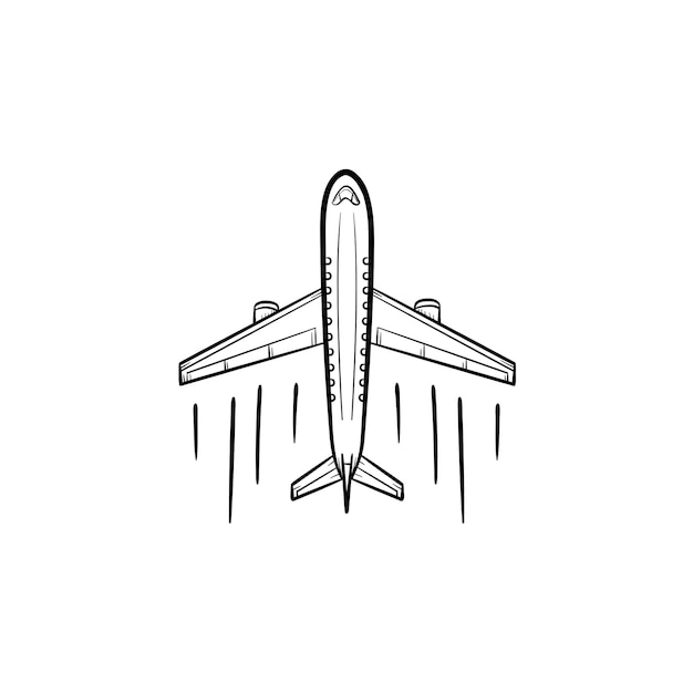 Ícone de doodle de contorno desenhado de mão de avião. transporte de aviação, viagens de aeronaves, conceito de avião comercial