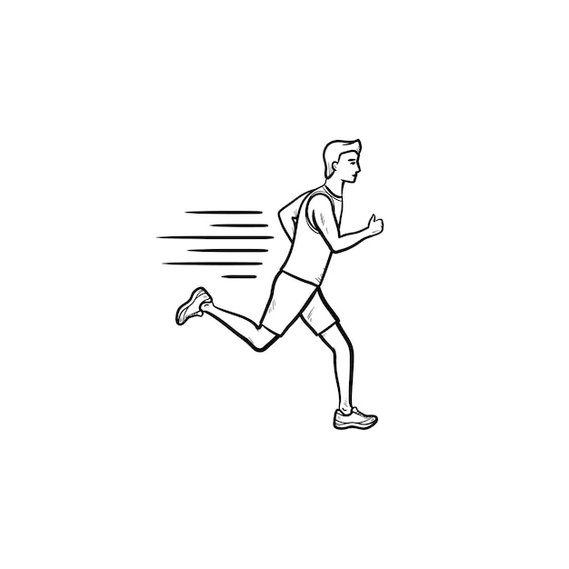 Ícone de doodle de contorno desenhado de mão de homem correndo. corrida de maratona, atleta de sprint, treinamento de velocidade e conceito de treino