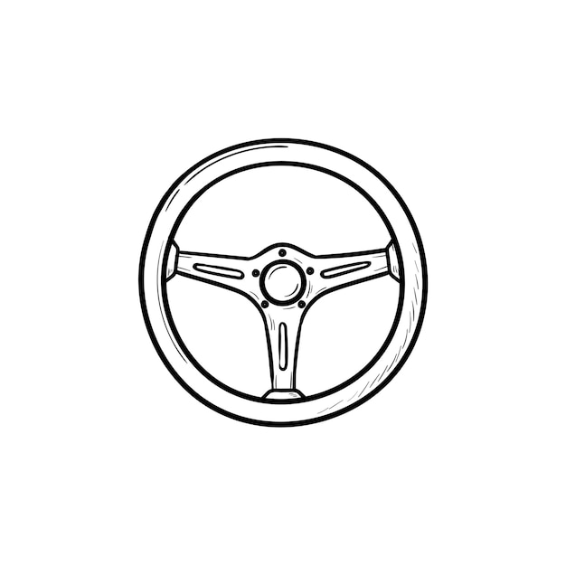 Ícone de doodle de contorno desenhado de mão de volante. dirigir carro e automóvel, corrida, motorista e conceito de tráfego