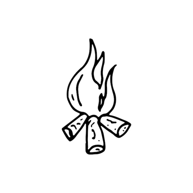 Ícone de doodle de fogueira desenhado à mão. esboço preto desenhado de mão. símbolo do sinal. elemento de decoração. fundo branco. isolado. design plano. ilustração vetorial
