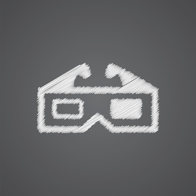 Ícone de doodle de logotipo de esboço de filme 3d isolado em fundo escuro