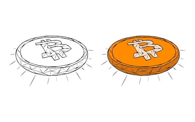 Ícone de doodle de moedas bitcoin isolado no fundo branco