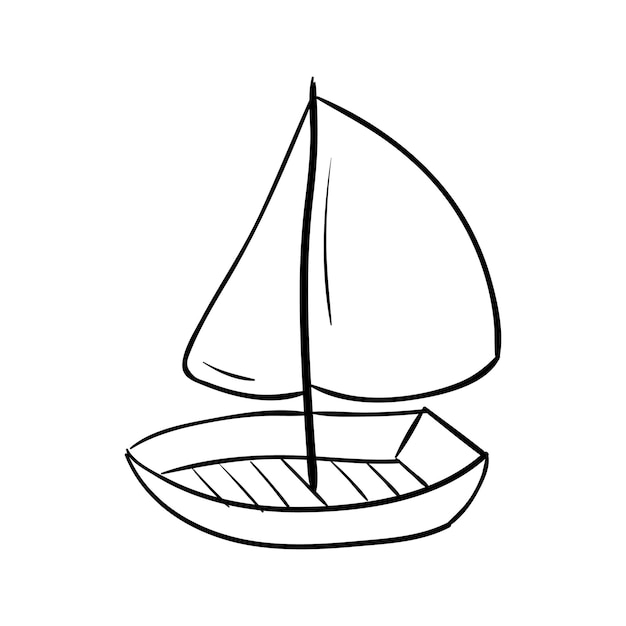 Ícone de doodle de navio desenhado à mão. esboço preto desenhado de mão. sinal de símbolo de desenho animado. elemento de decoração. fundo branco. isolado. design plano. ilustração vetorial