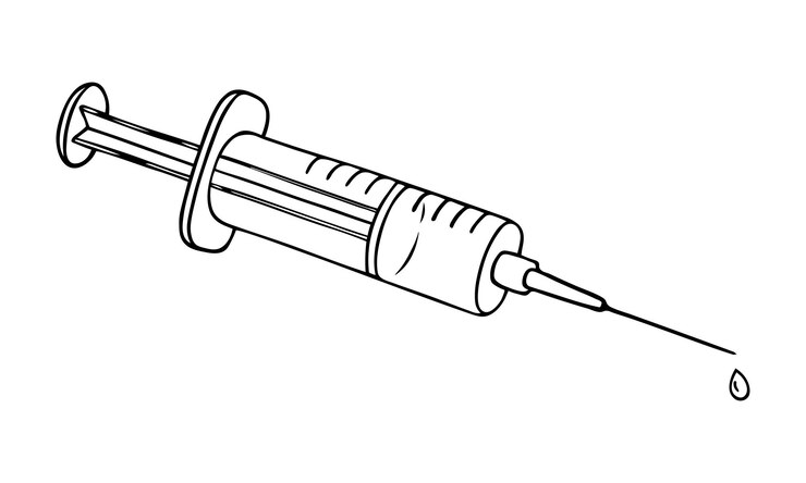 Vetor ícone de doodle de seringa desenhada à mão seringa de injeção médica como usando drogas ou conceito de serviço hospitalar