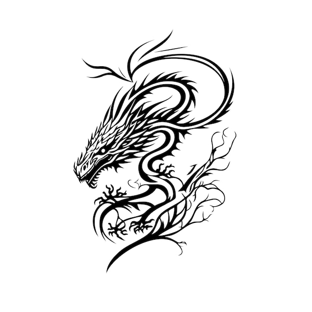 Vetor Ícone de dragão desenho de mão cor preta elemento vetorial e símbolo do logotipo do dia chinês