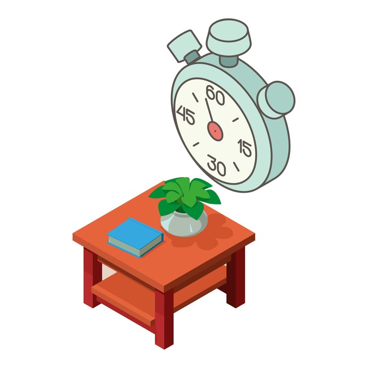 Vetor ícone de elemento interior vetor isométrico relógio de stopwatch e mesa de café de madeira conceito de tempo interior
