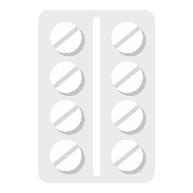 Ícone de embalagem de comprimidos em estilo plano isolado em fundo branco Ilustração vetorial de símbolo de medicamento