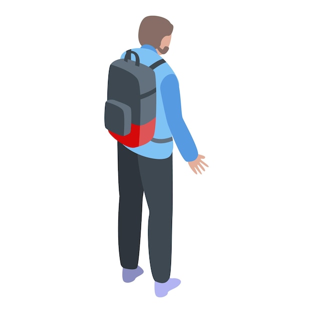 Vetor Ícone de emigração de mochila de menino isométrico do ícone vetor de emigração de mochila de menino para web design isolado em fundo branco