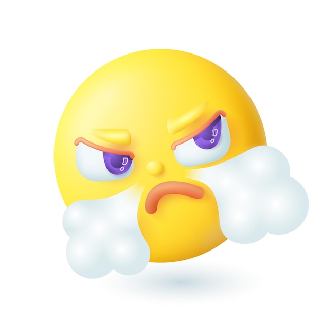 Vetor Ícone de emoticon com raiva do estilo cartoon 3d. cara amarela furiosa expressando raiva e ilustração vetorial plana de reclamação. emoção, expressão, estresse, depressão, conceito de mal