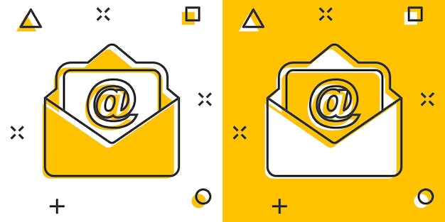 Ícone de envelope de correio em estilo cômico mensagem de e-mail ilustração vetorial de desenho animado pictograma efeito de respingo de conceito de negócio de e-mail de caixa de correio