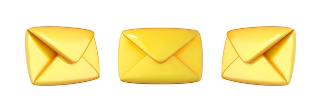 Ícone de envelope em estilo cartoon 3d isolado no fundo branco ilustração vetorial plástico volumétrico amarelo envelope