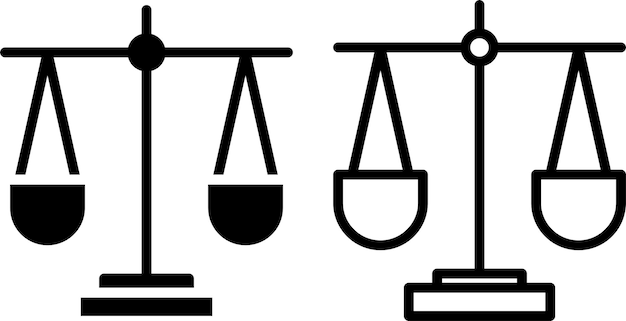 Ícone de equilíbrio, justiça, sinal ou símbolo em estilo de glifo e linha isolado em fundo transparente