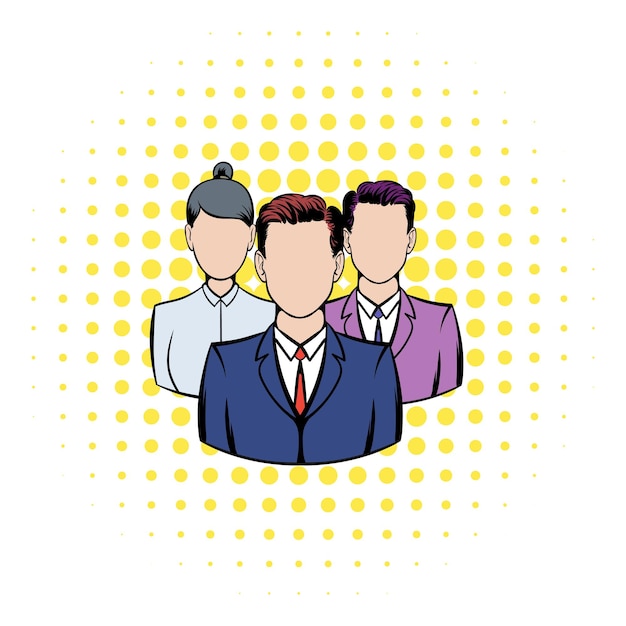 Ícone de equipe de negócios em estilo de quadrinhos em um fundo branco