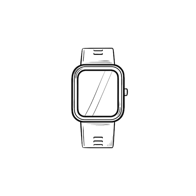 Ícone de esboço desenhado de mão smartwatch. acessório inteligente e relógio digital, conceito de dispositivo sem fio. ilustração de desenho vetorial para impressão, web, mobile e infográficos em fundo branco.