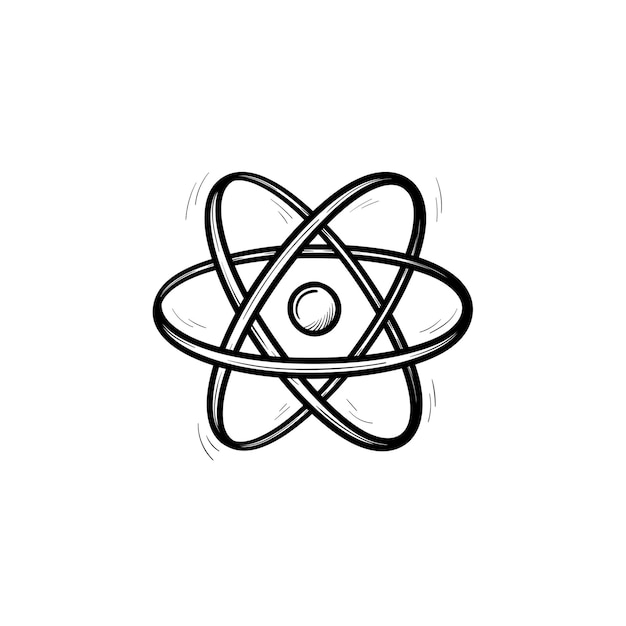 Ícone de esboço desenhado mão átomo eletrônico. ilustração de desenho vetorial do modelo do átomo para impressão, web, mobile e infográficos isolados no fundo branco. conceito de aprendizagem de química.