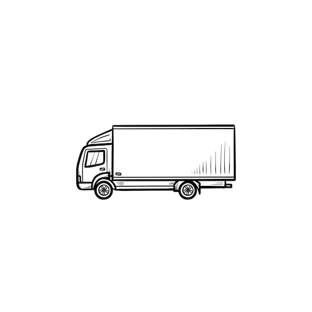 Ícone de esboço desenhado mão do caminhão entrega. serviço de entrega rápida, frete rápido e conceito de frete