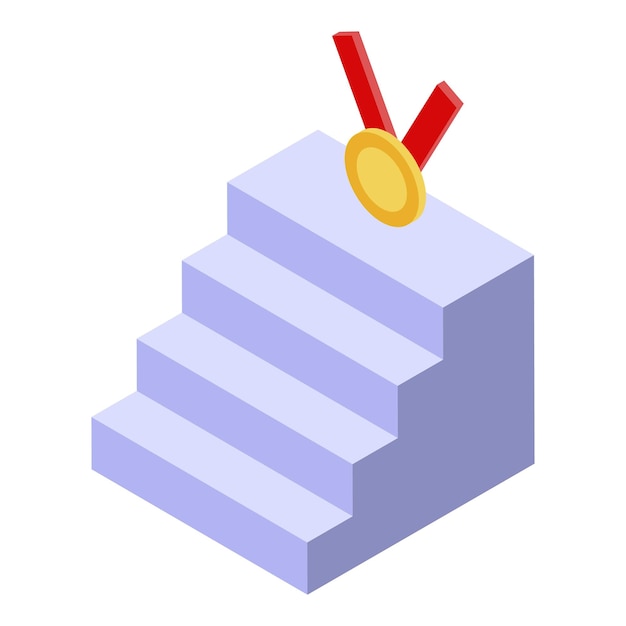 Vetor Ícone de escada de medalha de negócios isométrico do ícone vetor de escadas de medalha de negócios para web design isolado em fundo branco
